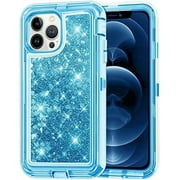 Designed for Apple iPhone 12 Heavy Duty Case, Heavy Duty Glitter Case for Girls Women Liquid Bling Sparkle Shining Glitter Luxury Shockproof Phone Case Cover for Apple iPhone 12,Blue